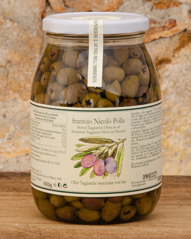 Olive Taggiasche Snocciolate in Olio Extra Vergine di Oliva Polla Picture of Stoned Taggiasche Olives 900g